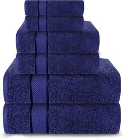 img 4 attached to Plush 6 Piece Bath Towels Set: Large, Quick Dry, 100% Cotton, Navy Blue - Ideal for Home, Gym, Spa & Hotel