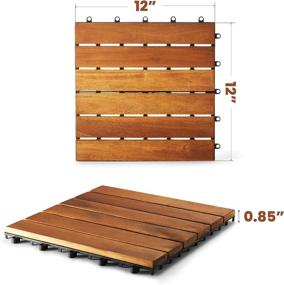 img 3 attached to 🔲 Premium Wood Interlocking Flooring Tiles - Pack of 10, 12" x 12" Solid Wood Acacia Deck Tiles, Waterproof Outdoor Patio Tiles - Natural Color, 6 Slat All-Weather Design