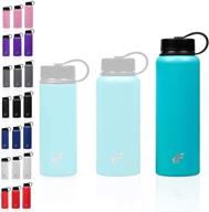 day 1 fitness stainless steel water bottle: wide mouth with 2 lids - vacuum insulated, double walled, powder-coated thermos (20oz, 32oz, or 40oz) logo