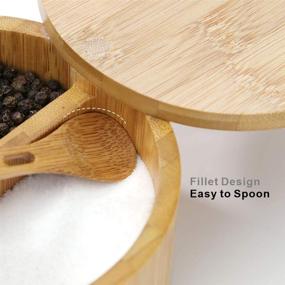 img 1 attached to KITCHENDAO Bamboo Salt and Pepper Box - Convenient Serving Spoon, Swivel Lid with Magnet - Dry & Dust-free Seasoning Container - Dual 7 Ounce Capacity