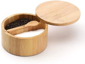 img 4 attached to KITCHENDAO Bamboo Salt and Pepper Box - Convenient Serving Spoon, Swivel Lid with Magnet - Dry & Dust-free Seasoning Container - Dual 7 Ounce Capacity