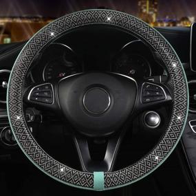 img 3 attached to 👑 Mint Blue Glitter Diamond Leather Steering Wheel Cover for Women and Girls - Universal Fit, 15 Inches - Black Panther Bling Bling