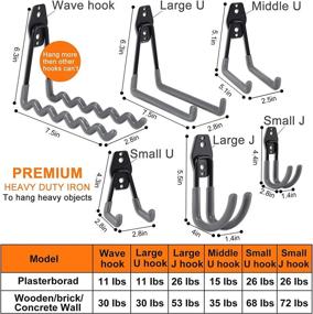 img 3 attached to 🔧 AOBEN Крючки для гаража - 24 шт. Тяжелые организаторы для гаража с двойным противоскользящим дизайном - идеально подходят для лестниц, электроинструментов, велосипедов, веревок - включает 23 крючка и 1 ремень-держатель - серый.