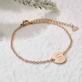 img 2 attached to 🌹 Personalized Rose Gold Initial Bracelet for Girls & Women - Stainless Steel Dainty Coin Name Alphabet Letter Pendant Charm Bracelet with Silver Initial