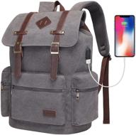 🎒 modoker vintage 17 inch laptop backpack for men and women - school, travel, work bookbag with usb charging port, canvas fashion daypack in grey - fits computer, tablet logo