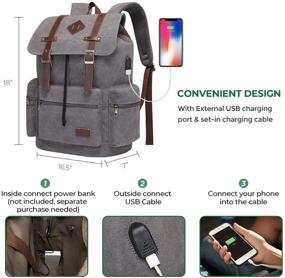 img 3 attached to 🎒 Modoker Vintage 17 Inch Laptop Backpack for Men and Women - School, Travel, Work Bookbag with USB Charging Port, Canvas Fashion Daypack in Grey - Fits Computer, Tablet