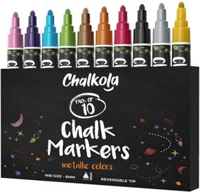 img 4 attached to 🖌️ Vibrant Metallic Chalk Markers (10 Pack) - Liquid Chalk Pens for Blackboards, Chalkboard, Bistro Menu, Window – Erasable Wet Wipe - 6mm Bullet & Chisel Tip