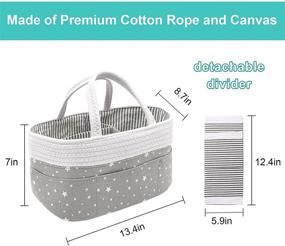 img 2 attached to 👶 Cotton Rope Baby Diaper Caddy Organizer, Nursery Storage Bin & Diaper Stacker Caddy Basket for Newborn Girl & Boy. Portable Changing Table Car Organizer with Divider for Wipes & Diapers in Grey & White Star Design