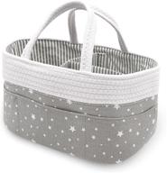 👶 cotton rope baby diaper caddy organizer, nursery storage bin & diaper stacker caddy basket for newborn girl & boy. portable changing table car organizer with divider for wipes & diapers in grey & white star design logo