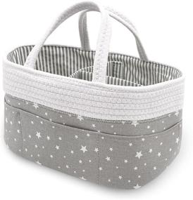 img 4 attached to 👶 Cotton Rope Baby Diaper Caddy Organizer, Nursery Storage Bin & Diaper Stacker Caddy Basket for Newborn Girl & Boy. Portable Changing Table Car Organizer with Divider for Wipes & Diapers in Grey & White Star Design