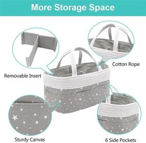 img 3 attached to 👶 Cotton Rope Baby Diaper Caddy Organizer, Nursery Storage Bin & Diaper Stacker Caddy Basket for Newborn Girl & Boy. Portable Changing Table Car Organizer with Divider for Wipes & Diapers in Grey & White Star Design