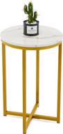 🔘 vonluce 16-inch round side table: faux marble top, modern accent coffee table for bedroom, living room, and entryway décor. mid-century bedside table in white marble with gold finish. logo