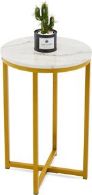 img 4 attached to 🔘 VONLUCE 16-Inch Round Side Table: Faux Marble Top, Modern Accent Coffee Table for Bedroom, Living Room, and Entryway Décor. Mid-Century Bedside Table in White Marble with Gold Finish.