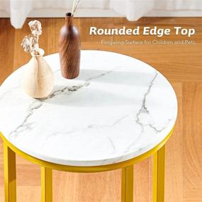 img 2 attached to 🔘 VONLUCE 16-Inch Round Side Table: Faux Marble Top, Modern Accent Coffee Table for Bedroom, Living Room, and Entryway Décor. Mid-Century Bedside Table in White Marble with Gold Finish.