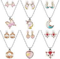 🦄 g.c girls clip on earrings and necklace set: cute unicorn, heart, butterfly, moon, fox, shell design. ideal kids gift, party favors, friendship costume jewelry for toddler girls. comes with unicorn gift box. logo