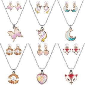 img 4 attached to 🦄 G.C Girls Clip On Earrings and Necklace Set: Cute Unicorn, Heart, Butterfly, Moon, Fox, Shell Design. Ideal Kids Gift, Party Favors, Friendship Costume Jewelry for Toddler Girls. Comes with Unicorn Gift Box.