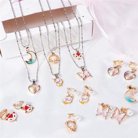 img 2 attached to 🦄 G.C Girls Clip On Earrings and Necklace Set: Cute Unicorn, Heart, Butterfly, Moon, Fox, Shell Design. Ideal Kids Gift, Party Favors, Friendship Costume Jewelry for Toddler Girls. Comes with Unicorn Gift Box.