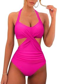 img 3 attached to OMKAGI Women's High Waisted Monokini Bathing Suit with Sexy Cutout - Stylish One Piece Swimsuit