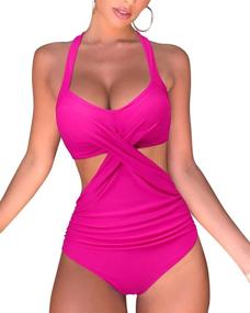 img 4 attached to OMKAGI Women's High Waisted Monokini Bathing Suit with Sexy Cutout - Stylish One Piece Swimsuit