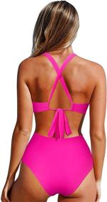 img 2 attached to OMKAGI Women's High Waisted Monokini Bathing Suit with Sexy Cutout - Stylish One Piece Swimsuit