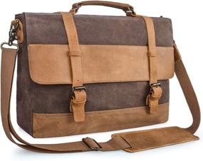 img 4 attached to Waterproof Vintage Genuine Leather Waxed Canvas Messenger Bag - 15.6 Inch Large Satchel Shoulder Bag for Men - Rugged Brown Leather Computer Laptop Book Bag