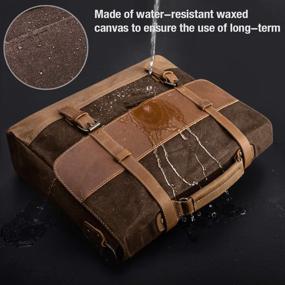 img 3 attached to Waterproof Vintage Genuine Leather Waxed Canvas Messenger Bag - 15.6 Inch Large Satchel Shoulder Bag for Men - Rugged Brown Leather Computer Laptop Book Bag