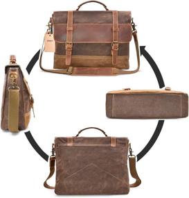 img 1 attached to Waterproof Vintage Genuine Leather Waxed Canvas Messenger Bag - 15.6 Inch Large Satchel Shoulder Bag for Men - Rugged Brown Leather Computer Laptop Book Bag