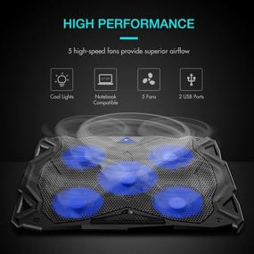 img 3 attached to 💻 HAVIT 5-Fan Laptop Cooling Pad for 14-17 Inch Laptops, Cooler Pad with LED Light, Dual USB 2.0 Ports, Adjustable Mount Stand - Blue