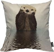 🦦 mugod otter decorative throw pillow cover case - cute fluffy otter floating in the river - brown and white cotton linen pillow cases - square standard cushion covers for couch sofa bed - 18x18 inch логотип