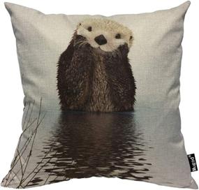 img 4 attached to 🦦 Mugod Otter Decorative Throw Pillow Cover Case - Cute Fluffy Otter Floating in The River - Brown and White Cotton Linen Pillow Cases - Square Standard Cushion Covers for Couch Sofa Bed - 18x18 Inch