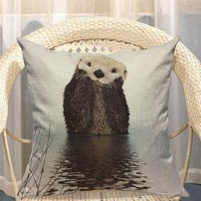 img 1 attached to 🦦 Mugod Otter Decorative Throw Pillow Cover Case - Cute Fluffy Otter Floating in The River - Brown and White Cotton Linen Pillow Cases - Square Standard Cushion Covers for Couch Sofa Bed - 18x18 Inch