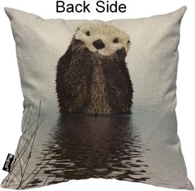 img 3 attached to 🦦 Mugod Otter Decorative Throw Pillow Cover Case - Cute Fluffy Otter Floating in The River - Brown and White Cotton Linen Pillow Cases - Square Standard Cushion Covers for Couch Sofa Bed - 18x18 Inch