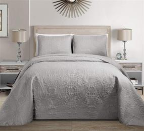 img 1 attached to 🛏️ Linen Plus Collection: King/California King Over Size Embossed Coverlet Bedspread Set - Solid Silver - 118"x106" - New