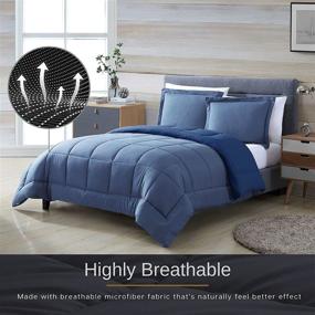 img 1 attached to 🌙 Queen Comforter Set 3Pcs - Down Alternative Comforter 88" x 88" with 2 Pillow Shams - All Season Machine Washable Reversible Bedding Comforter Set - Super Soft Microfiber - Light Blue / Navy: The Perfect Bedding Companion