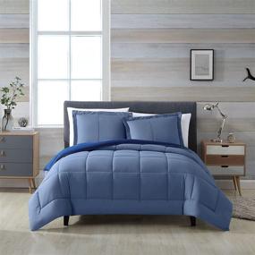 img 3 attached to 🌙 Queen Comforter Set 3Pcs - Down Alternative Comforter 88" x 88" with 2 Pillow Shams - All Season Machine Washable Reversible Bedding Comforter Set - Super Soft Microfiber - Light Blue / Navy: The Perfect Bedding Companion