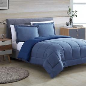 img 4 attached to 🌙 Queen Comforter Set 3Pcs - Down Alternative Comforter 88" x 88" with 2 Pillow Shams - All Season Machine Washable Reversible Bedding Comforter Set - Super Soft Microfiber - Light Blue / Navy: The Perfect Bedding Companion