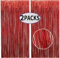 urammi way 2pack foil fringe curtains - stunning 3.28ft x 🎉 6.56ft metallic tinsel curtains for birthday, wedding, party & merry christmas decorations (red) logo