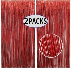 img 4 attached to UrAmmi Way 2Pack Foil Fringe Curtains - Stunning 3.28ft X 🎉 6.56ft Metallic Tinsel Curtains for Birthday, Wedding, Party & Merry Christmas Decorations (Red)