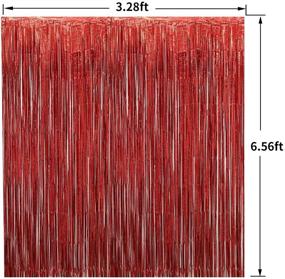 img 3 attached to UrAmmi Way 2Pack Foil Fringe Curtains - Stunning 3.28ft X 🎉 6.56ft Metallic Tinsel Curtains for Birthday, Wedding, Party & Merry Christmas Decorations (Red)