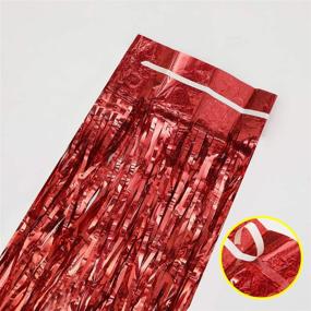 img 2 attached to UrAmmi Way 2Pack Foil Fringe Curtains - Stunning 3.28ft X 🎉 6.56ft Metallic Tinsel Curtains for Birthday, Wedding, Party & Merry Christmas Decorations (Red)