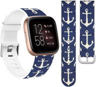 🔵⚓ silicone bands for fitbit versa 2: cisland soft thin slim print strap replacement, women's compatible with fitbit versa/versa 2/versa lite/se small - blue anchor logo