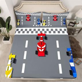 img 3 attached to 🏎️ Race Car Bedding Sets for Boys - Formula Car Racer Fitted Sheet, Extreme Speed Sports Games Bed Cover for Kids Car Theme Bedroom Decor - Formula Racing Car Sheet Set with 1 Pillow Case - Deep Pocket Twin Size