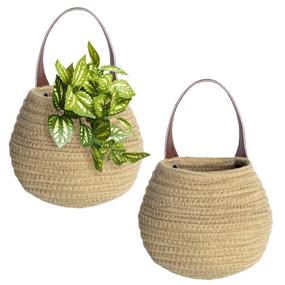 img 4 attached to 🧺 2-Pack Jute Woven Hanging Storage Baskets – Wall Hanging Basket Organizer for Plants, Keys, Sunglasses, Wallets on Doors – Small Rope Woven Baskets for Storage in Baby Nursery, Perfect Kids Gift