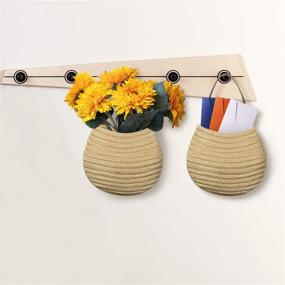 img 1 attached to 🧺 2-Pack Jute Woven Hanging Storage Baskets – Wall Hanging Basket Organizer for Plants, Keys, Sunglasses, Wallets on Doors – Small Rope Woven Baskets for Storage in Baby Nursery, Perfect Kids Gift