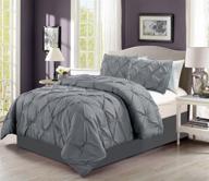 🛏️ queen size bedding set - 4-piece plush down alternative comforter in solid grey with pinch pleat design logo