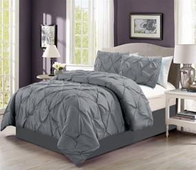 img 2 attached to 🛏️ Queen Size Bedding Set - 4-Piece Plush Down Alternative Comforter in Solid Grey with Pinch Pleat Design