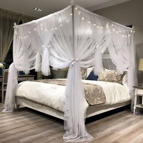 img 1 attached to 👑 Joyreap 4 Corners Post Canopy Bed Curtain - Royal Luxurious Cozy Drapes for Girls & Adults - Cute Princess Bedroom Decoration Accessories (White, 59" W x 78" L, Full/Queen)
