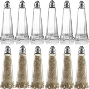 img 4 attached to 🧂 12-Piece Salt and Pepper Shaker Set - Tower Glass Body Mini Shakers, 1 oz Capacity, Stainless Steel Lids, Clear Curved Design