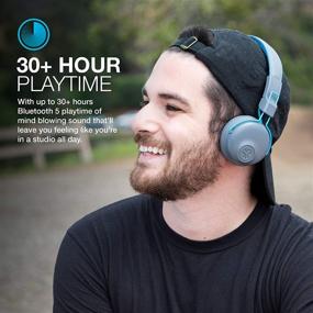 img 2 attached to Experience 30+ Hours of Wireless Playtime with JLab Studio Bluetooth On-Ear Headphones - EQ3 Sound, Cloud Foam Cushions, and More in Gray/Blue