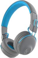 experience 30+ hours of wireless playtime with jlab studio bluetooth on-ear headphones - eq3 sound, cloud foam cushions, and more in gray/blue logo